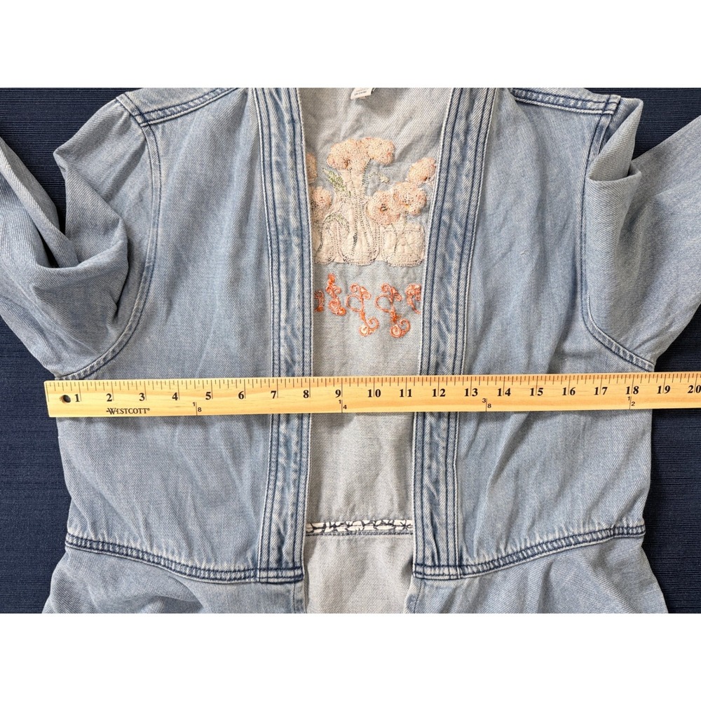 Tommy Bahama Denim Peplum Jacket Sm Embroidered Poppies Bell Sleeve Boho Coastal - Picture 5 of 6